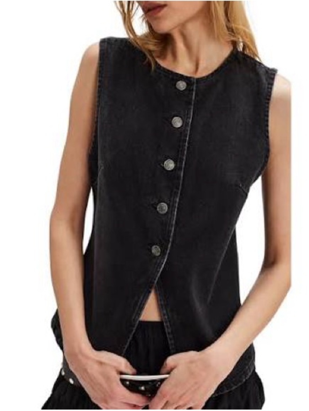 Free People Black Denim Jean Aimee Vest - Picture 6 of 8